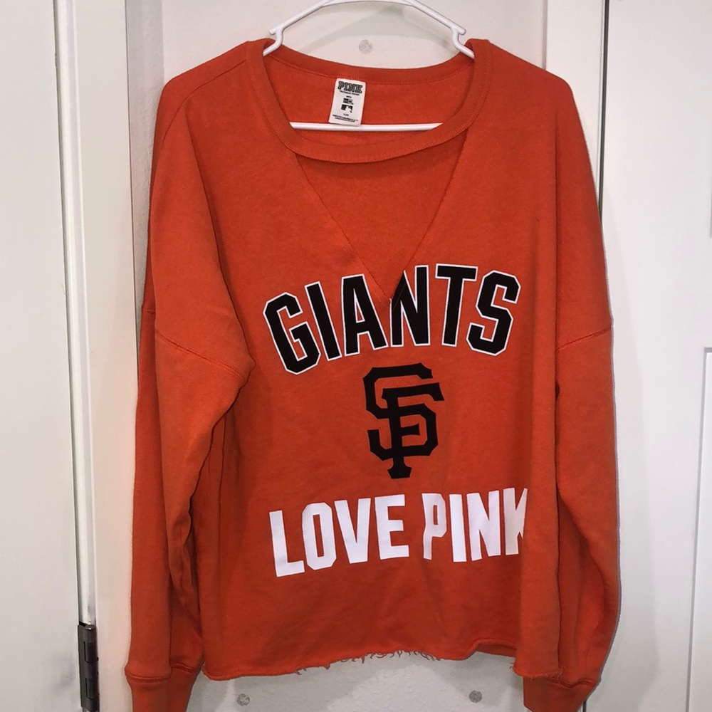 PINK Victoria's Secret by Victoria's Secret Orange 'Giants' Pullover Sweatshirt